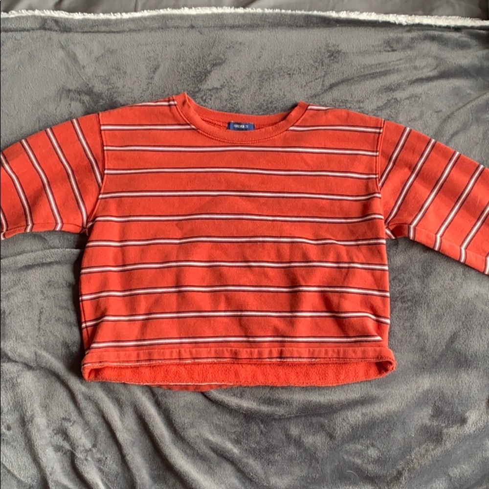 long sleeve striped cropped crew neck